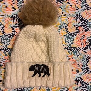 Rae Dunn Cream Knit Pom-Pom Beanie for women